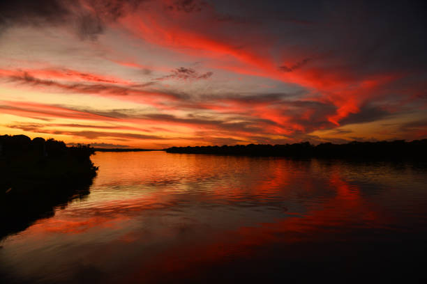 Dramatic sunset on the Guaporé - Itenez river stock photo
