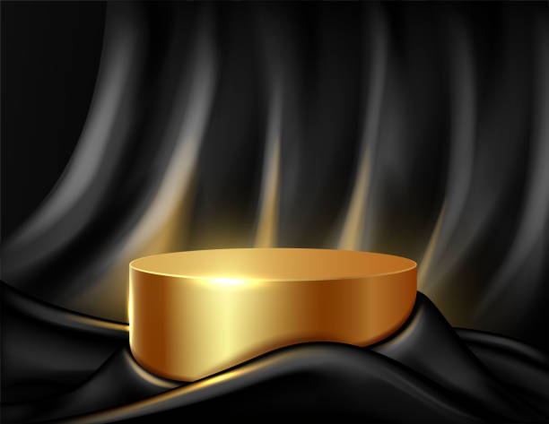istock Gold podium with black textile background. Gold podium for business concepts. Vector illustration 1440148801