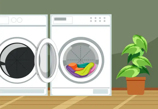 Vector illustration of Laundry room interior design with furnitures