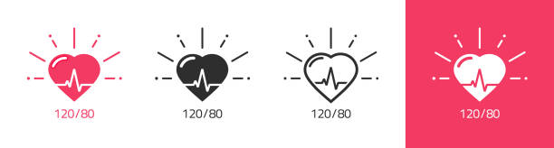 Heart beat icon line art vector or medical heartbeat rhythm and blood pressure flat pictogram graphic as ecg electrocardiogram outline silhouette logo, hypertension pulse health care image black white clip art vector art illustration