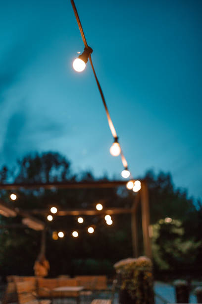 istock Closed up romantic light bulb blurred for restaurant and cafe night background. 1440161838