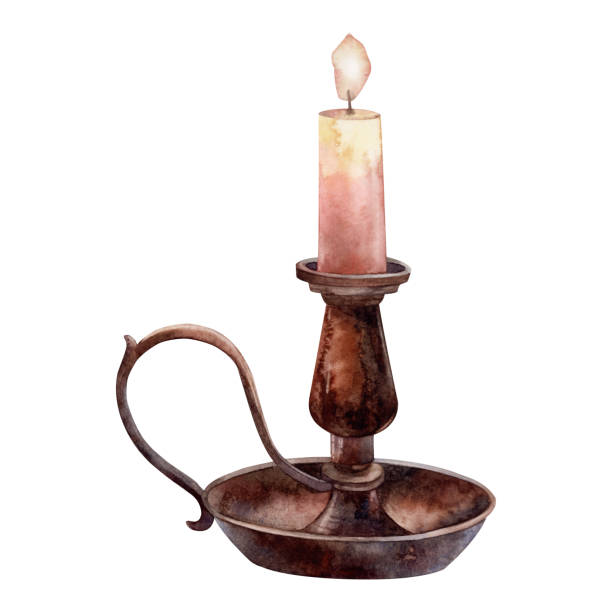 Candlestick. Watercolor Isolate. For prints, printing, stickers, tags, corporate identity, web design, invitations, patterns. Candlestick. Watercolor. Isolate. For prints, printing, stickers, tags, corporate identity, web design, invitations, patterns. Attribute of winter holidays. Hand drawn watercolor lantern set stock illustrations