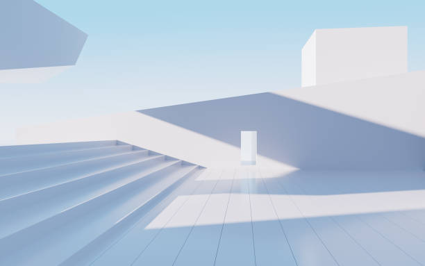 istock White abstract geometric architecture, outdoor architecture scene, 3d rendering. 1440164525