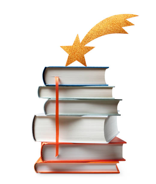 Christmas books. Stack of books with Christmas comet.
