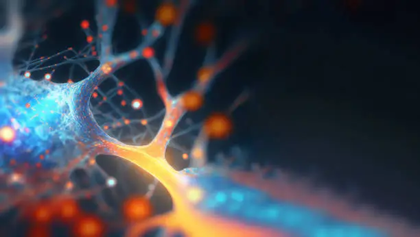 Photo of Firing neural synapses, neurons exchanging electrical impulses, degenerative cognitive disease like dementia, Alzheimer's or Parkinson's, neural network