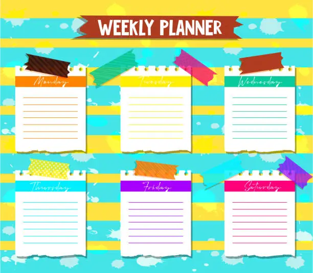 Vector illustration of Concept of daily planning, class calendar in cartoon style. Weekly planner of classes and lessons on a abstract color background.