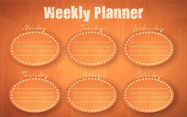 Vector illustration of Concept of daily planning, class calendar in cartoon style. Weekly planner and lesson planner on abstract colored cardboard background.