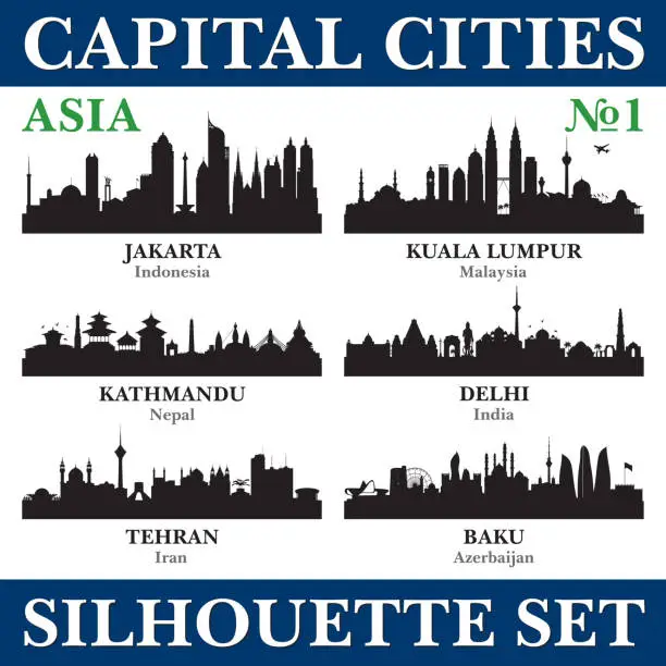 Vector illustration of Capital cities skyline set. Asia. Part 1