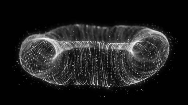 istock Futuristic dynamic wireframe torus on a black background. The flow of scientific data. Futuristic digital technology. 3D rendering. 1440175094
