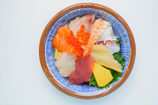 Chirashi sushi in a plate.