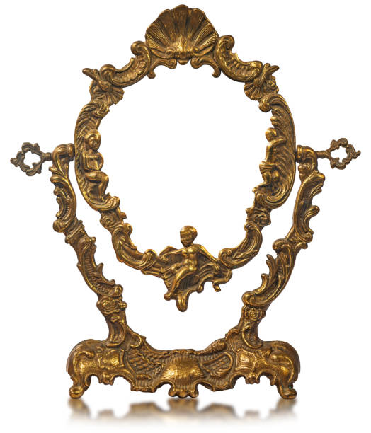 starý vintage kovový obrazový rám izolovaný na bílém pozadí - bronz slitina fotky - stock snímky, obrázky a fotky