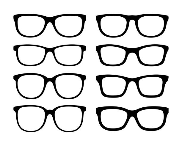 brillenset in flacher ausführung isoliert - brille stock-grafiken, -clipart, -cartoons und -symbole