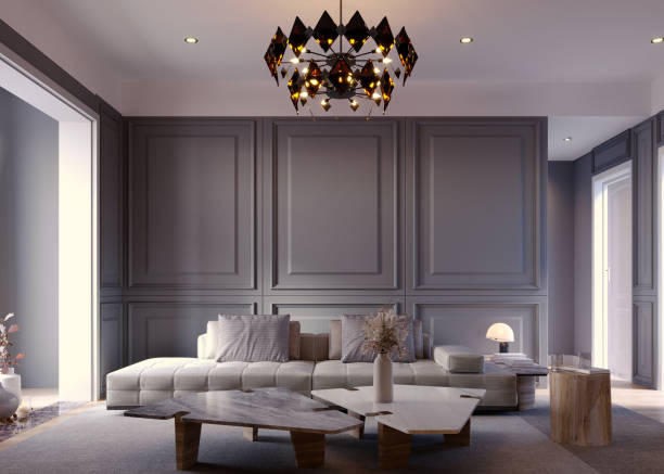 istock 3d rendering,3d illustration, Interior Scene and  Mockup,living room interior modern style wall white,furniture wood,lighting designer. 1440180987