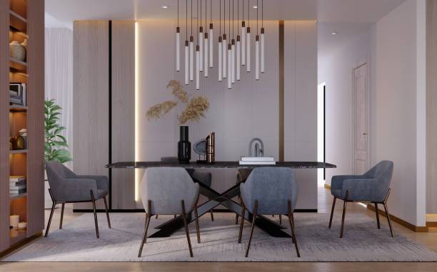 istock 3d rendering,3d illustration, Interior Scene and  Mockup,kitchen dinning interior,modern furniture design. 1440180998