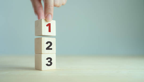 istock Task priority and management concept. The order of priority in any activity. Set work priority, arrange to do list. Wooden cubes with number first, second and third. 1440181379
