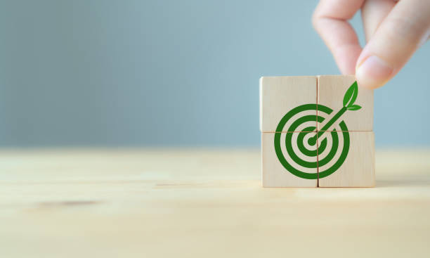 istock Enviromentally sustainable company target. Carbon neutral  and net zero concept. Reducing carbon footprint. Decreasing CO2 emissions target. Limit climate change and global warming. 1440181706