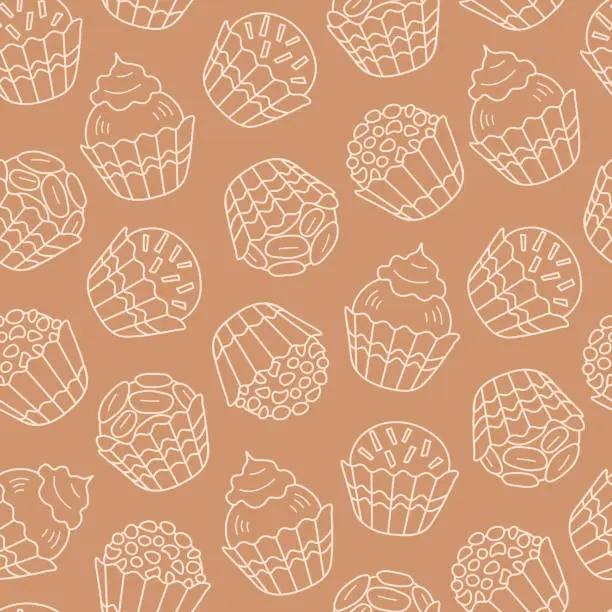 Vector illustration of Food seamless pattern with doodle round chocolate candy