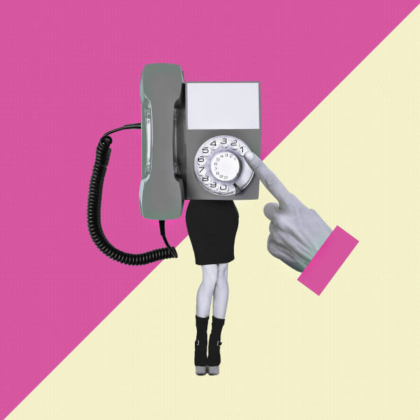 istock Contemporary minimal retro collage art. Retro Lady Phone. Communication concept 1440185873