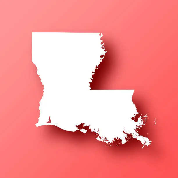 Vector illustration of Louisiana map on Red background with shadow