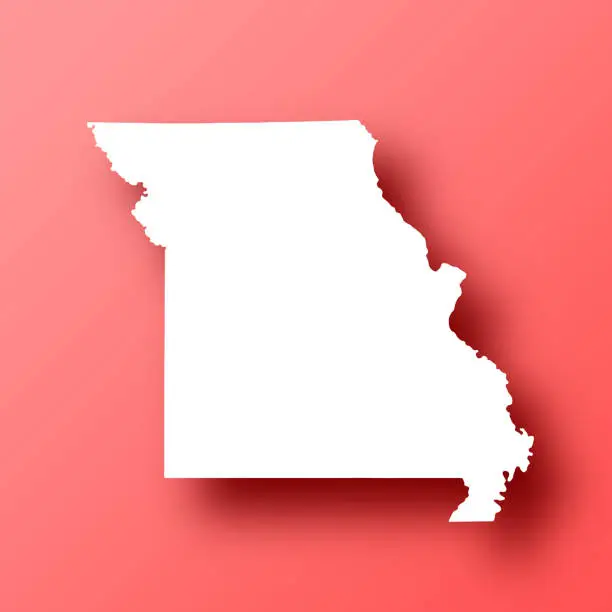 Vector illustration of Missouri map on Red background with shadow