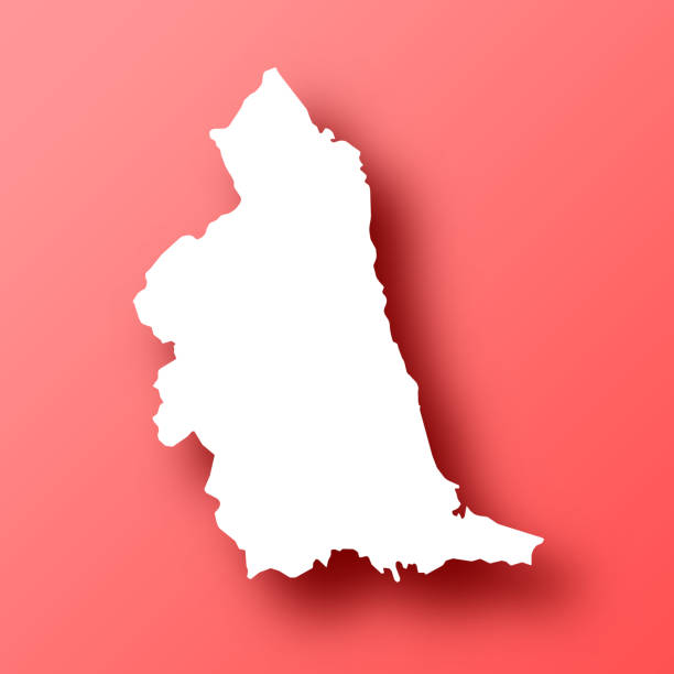North East map on Red background with shadow White map of North East isolated on a trendy color, a bright red background and with a dropshadow. Vector Illustration (EPS file, well layered and grouped). Easy to edit, manipulate, resize or colorize. Vector and Jpeg file of different sizes. modern map north east england uk stock illustrations
