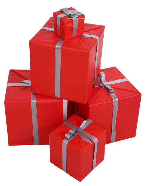 赤いギフト包装のクリスマスプレゼントの山 - isolated gift box wrapping paper celebration event ストックフォトと画像