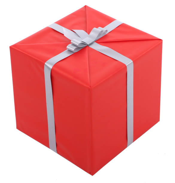 赤い紙の包装に入った単一のクリスマスプレゼント - isolated gift box wrapping paper celebration event ストックフォトと画像