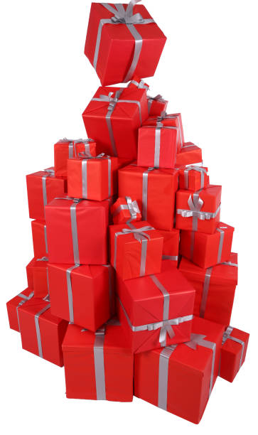 istock Pile of Christmas presents in red gift wrappings 1440188657