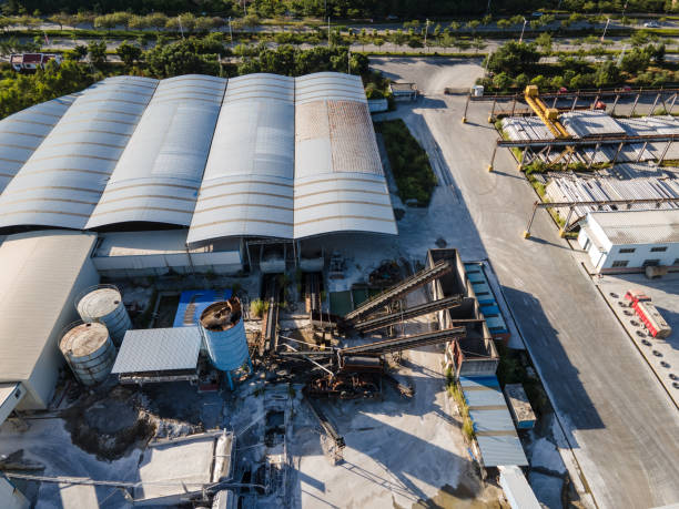 istock Aerial view pipe pile factory 1440189905
