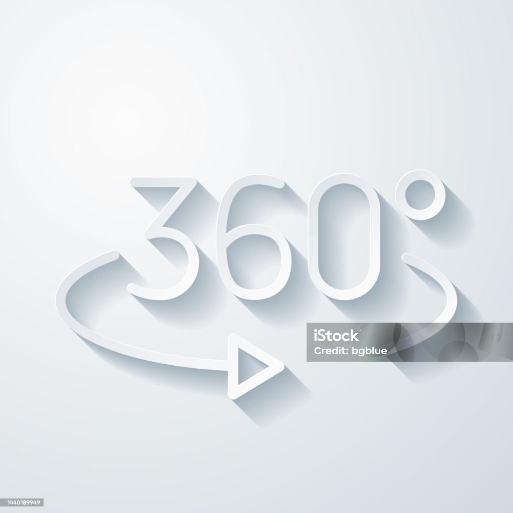 Rotación de 360 grados. Icono con efecto de corte de papel sobre fondo en blanco - arte vectorial de Vista de 360 grados libre de derechos