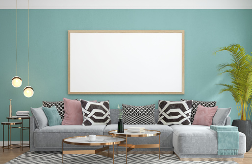 Digitally generated modern living room (loft apartment).