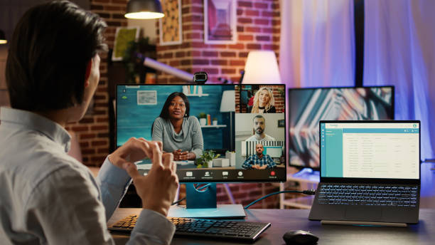 istock Male freelancer using online videoconference call to chat with people 1440191959