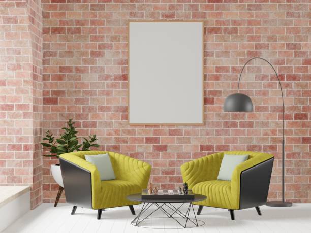 istock Picture frame attached to the wall, with chairs and table. 1440192603