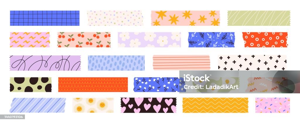 Washi Tapes Collection Colourful Scrapbook Stripes Sticky Label Tags And  Decorative Scotch Strip Border Elements Paper Sticker Tape Racy Vector  Design Stock Illustration - Download Image Now - iStock