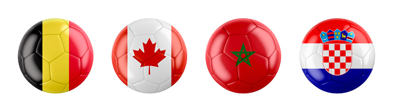 GROUP F teams ball flags. isolated on white background. 3d illustration .
