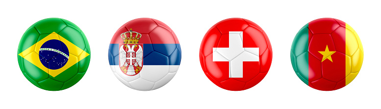 GROUP G teams ball flags. isolated on white background. 3d illustration .