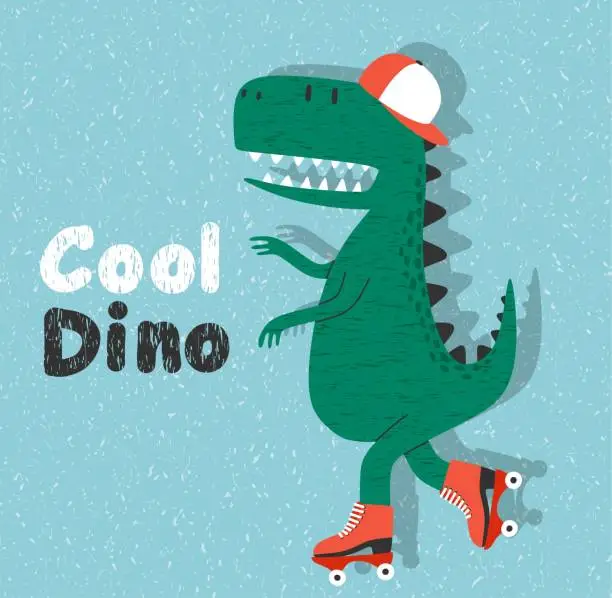 Vector illustration of Cute  dino on a roller skater. for baby tee print.