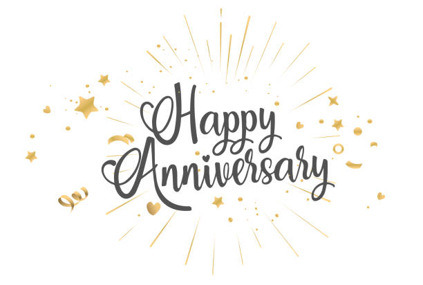 Happy Anniversary lettering text banner. lettering anniversary with golden festive vector art illustration