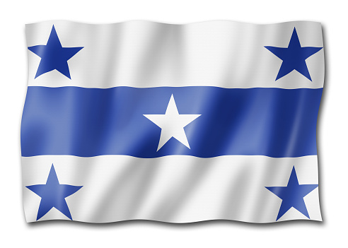 Gambier Islands flag, French Polynesia. 3D illustration