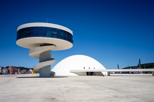 Aviles - Spain - July 10, 2022 : Oscar Niemeyer International Cultural Centre