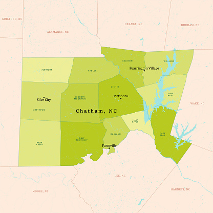 NC Chatham County Vector Map Green. All source data is in the public domain. U.S. Census Bureau Census Tiger. Used Layers: areawater, linearwater, cousub, pointlm.