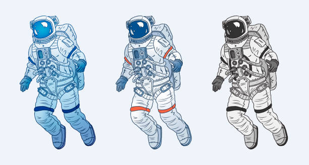 Set of hand drawn astronaut isolated on background. Vector illustration Set of hand drawn astronaut isolated on background cosmonaut stock illustrations