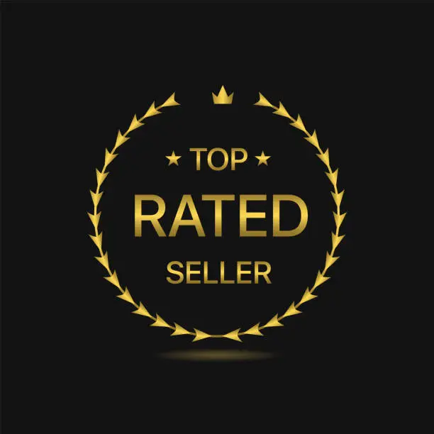 Vector illustration of Top rated seller golden laurel wreath label
