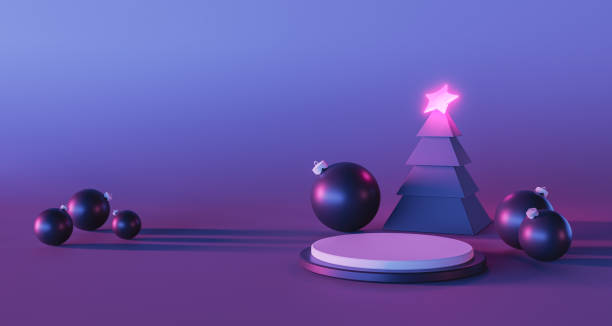 bugigangas e árvore de natal minimalista com estrela de neon - pink christmas christmas ornament sphere - fotografias e filmes do acervo