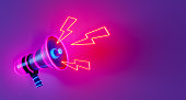 Neon megaphone with lightning bolts