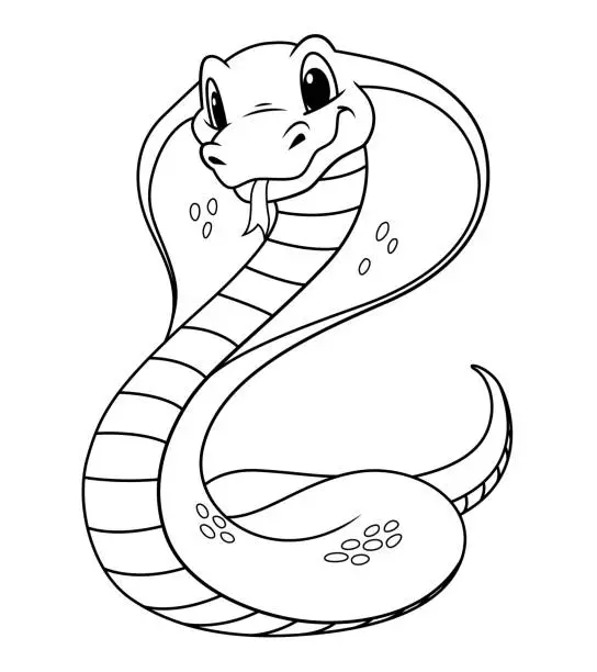 Vector illustration of Little King Cobra Cartoon Animal Illustration BW