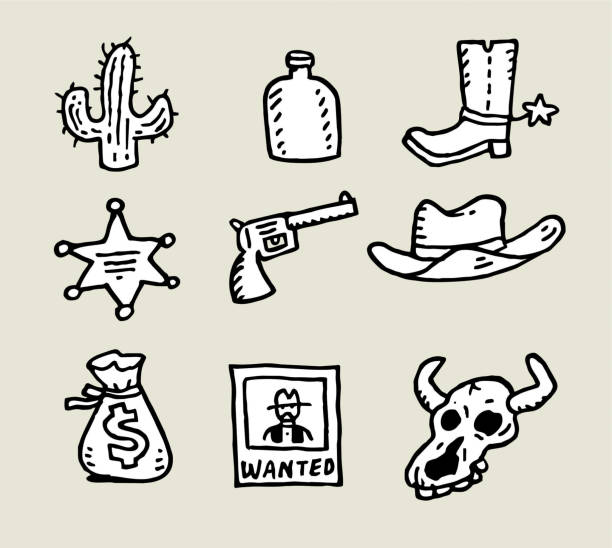 Wild west sketch icons Wild west animal skull stock illustrations