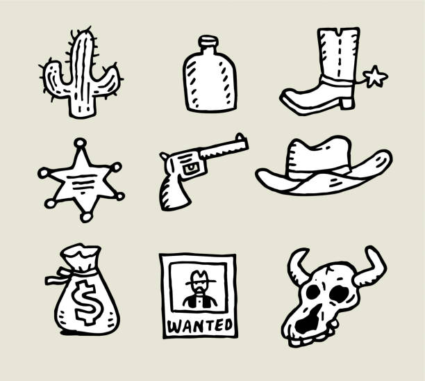 wild west sketch icons - 動物頭骨 幅插畫檔、美工圖案、卡通及圖標