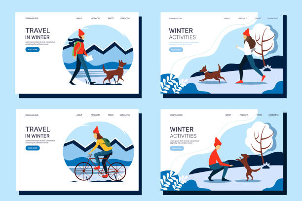 illustrazioni stock, clip art, cartoni animati e icone di tendenza di set di banner web per attività invernali. il concetto di uno stile di vita attivo e sano. - inhabit