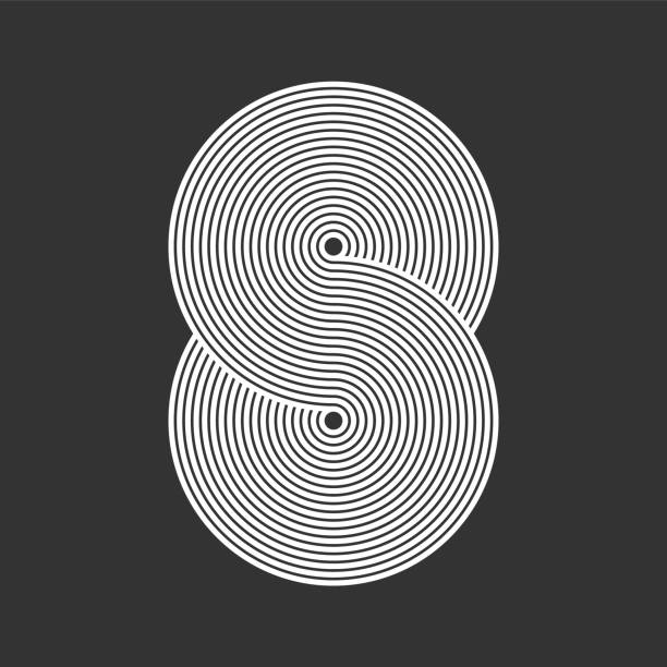 illustrazioni stock, clip art, cartoni animati e icone di tendenza di linee a strisce a forma di numero 8. motivo di nodo celtico bianco su sfondo nero. - infinity circle continuity geometric shape